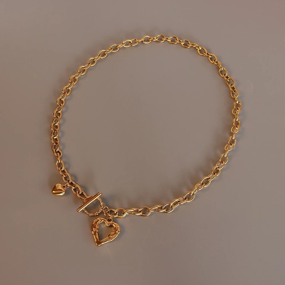 Zara Heart Circle & Bar Love Pendant Chain Baroque Gold Heart - Picture 15 of 16